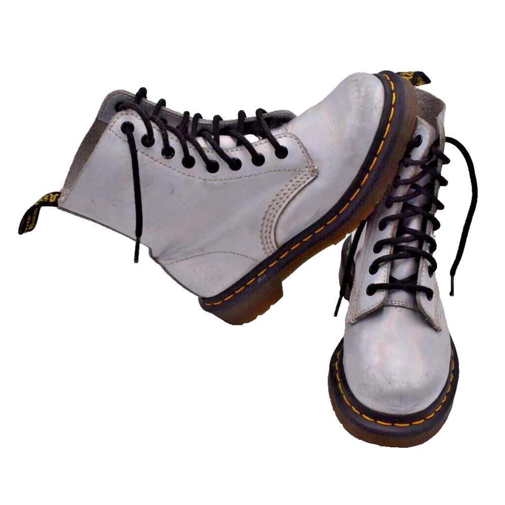 DR MARTENS Pascal RS Metallic Silver Holo 8-Eye Boots AW004 US Womens 5 UK 3
